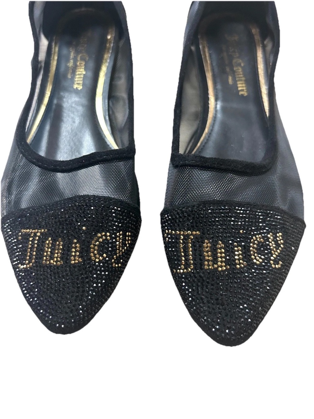 NEW Juicy Couture Ballet Flats Women 9 Sheer Black Embellished Bling Logo Glam